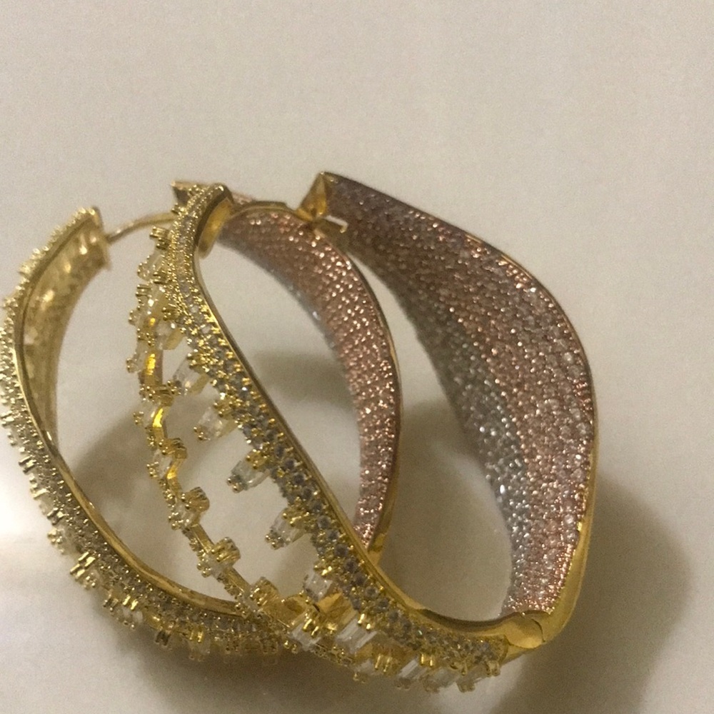 Ziconia tree tone big earrings with silver and gold and roses gold